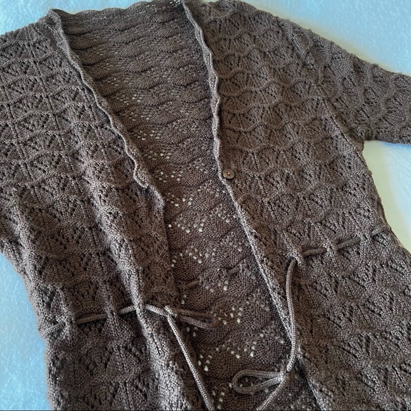 Vintage brown long cardigan with straps - Picture 5 of 7